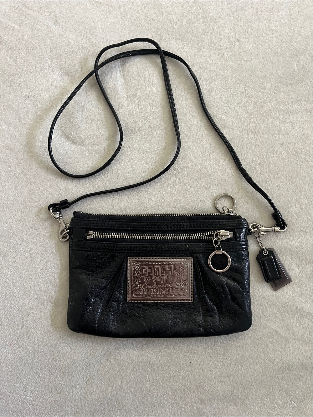 Coach Black Leather Crossbody with Silver Signature Patch